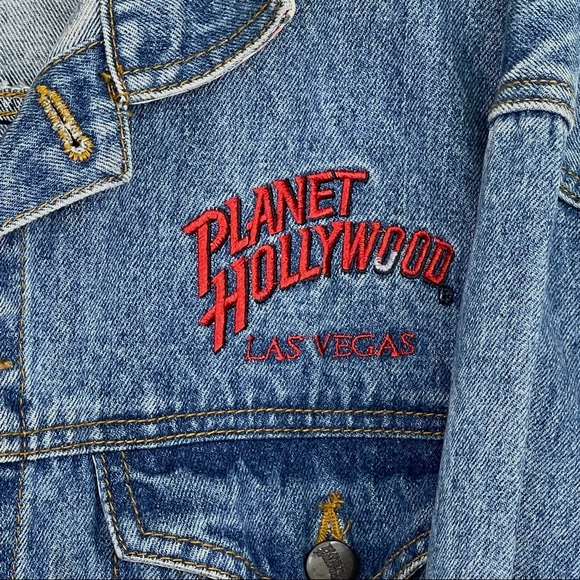 VINTAGE Planet Hollywood Las Vegas Unisex Embroidered Jean Jacket Size XL - Picture 4 of 14